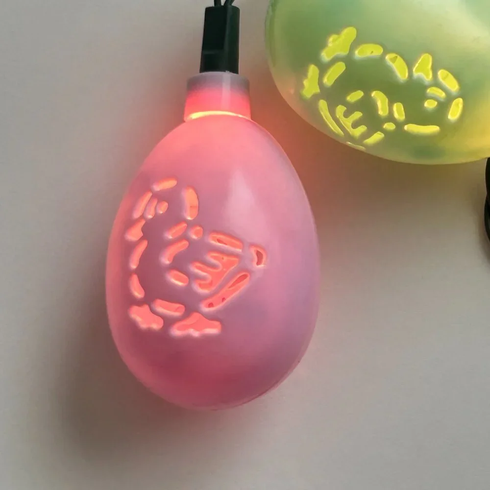 Happy Easter Blow Mold 10 Egg String Light Set Chick Duck Cutout Plastic Vintage